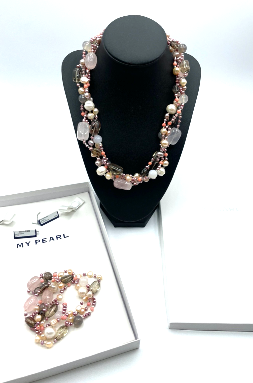 Neuwertiges Set MY PEARL Halskette + Armband 925 Silber Edelsteine SWZ Perlen0