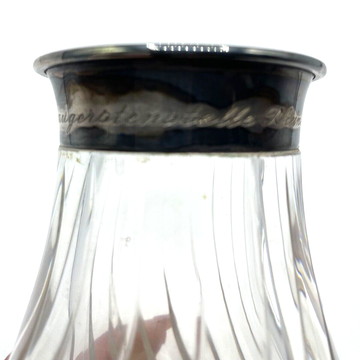 Schwere Bleikristall Kristallglas Vase mit 835 Silber Rand und Punze 1960 H19cm3