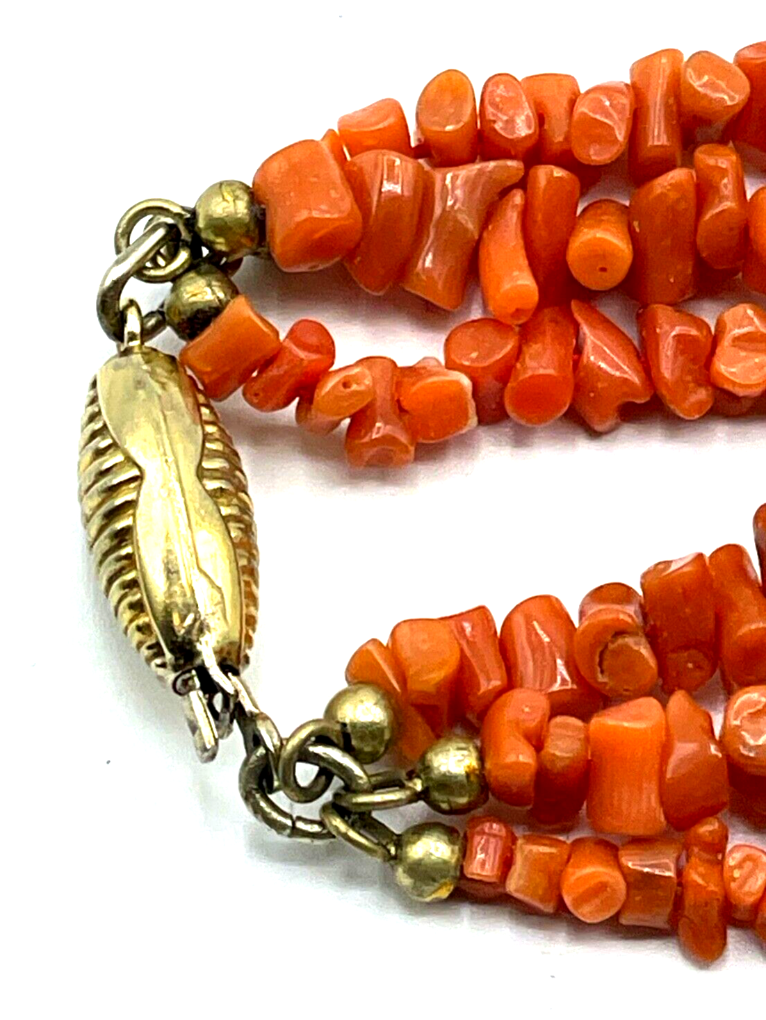 Stattliche Korallenkette 3 reihig Koralle Collier 925 Silber Kastenschloß Lachs6