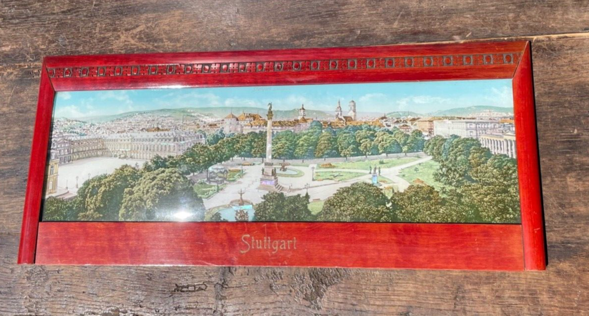 Jugendstil gr Souvenir Bild Stuttgart gerahmt Perlmutt Reiseandenken 1900 L 48cm9