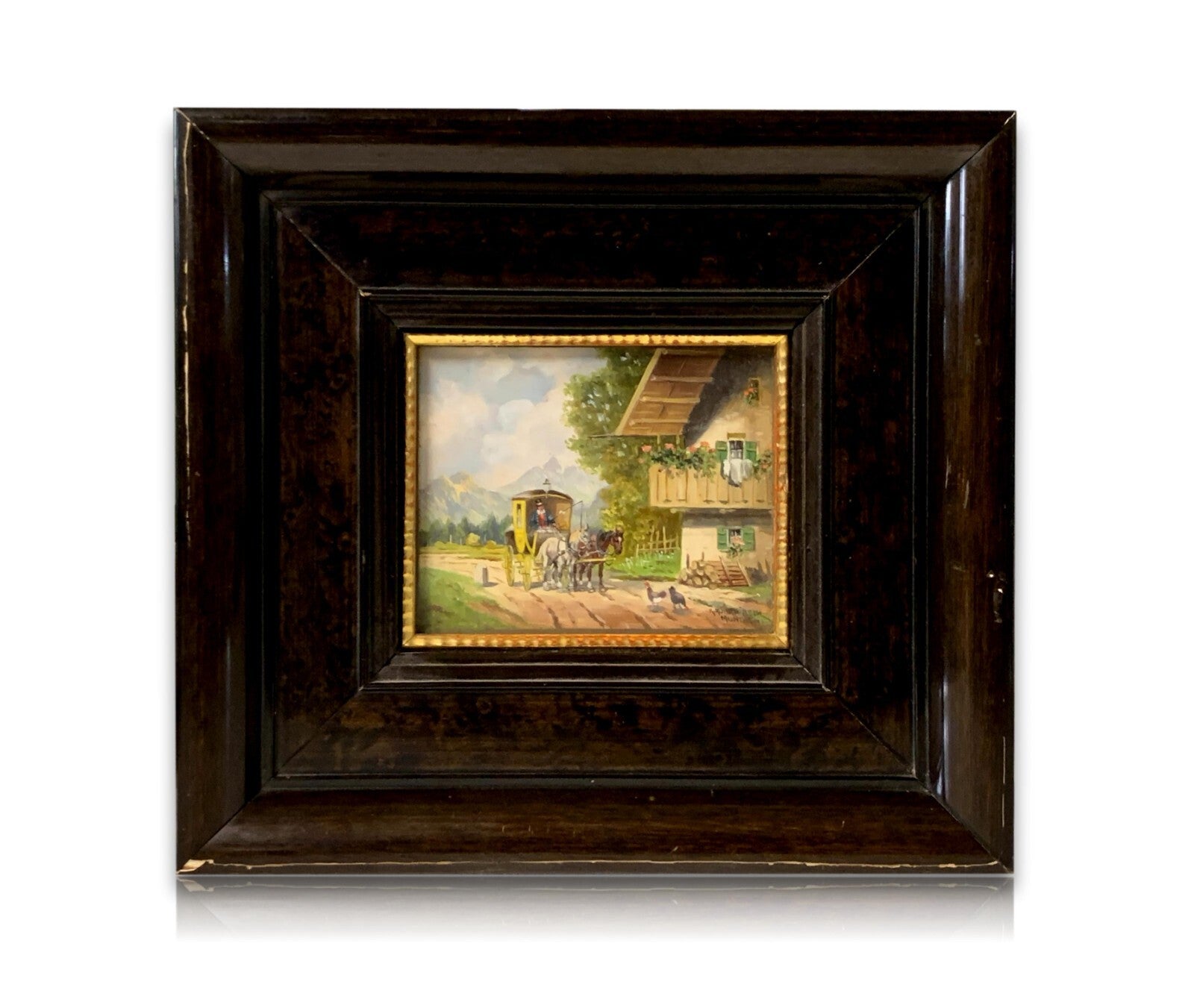 Karl Rohrhirsch 1875-1954 - Postkutsche vor dem Bauernhaus - Öl auf Holz - sign.0
