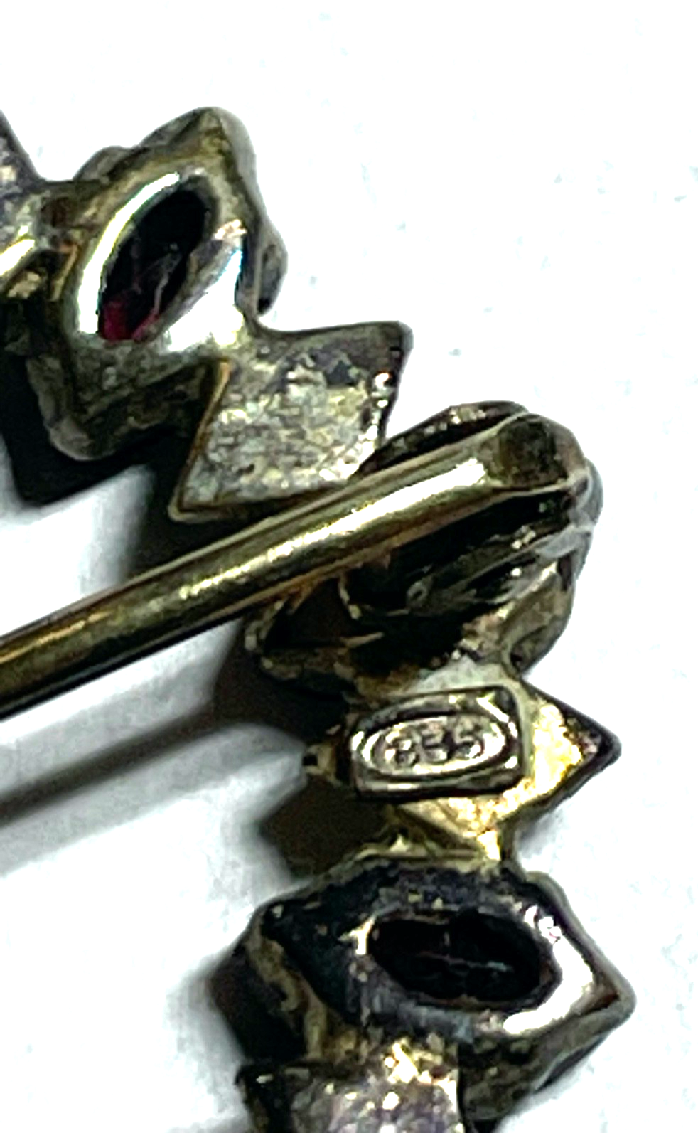 Vintage aparte 835 Silber Brosche mit 10 x Granat Farbsteinen Ø 27 mm Handarbeit3