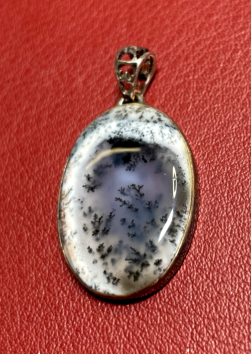 925 Silber Anhänger mit Dendritenachat Weiß Lavendel Schwarz L 38 mm B 22 mm2