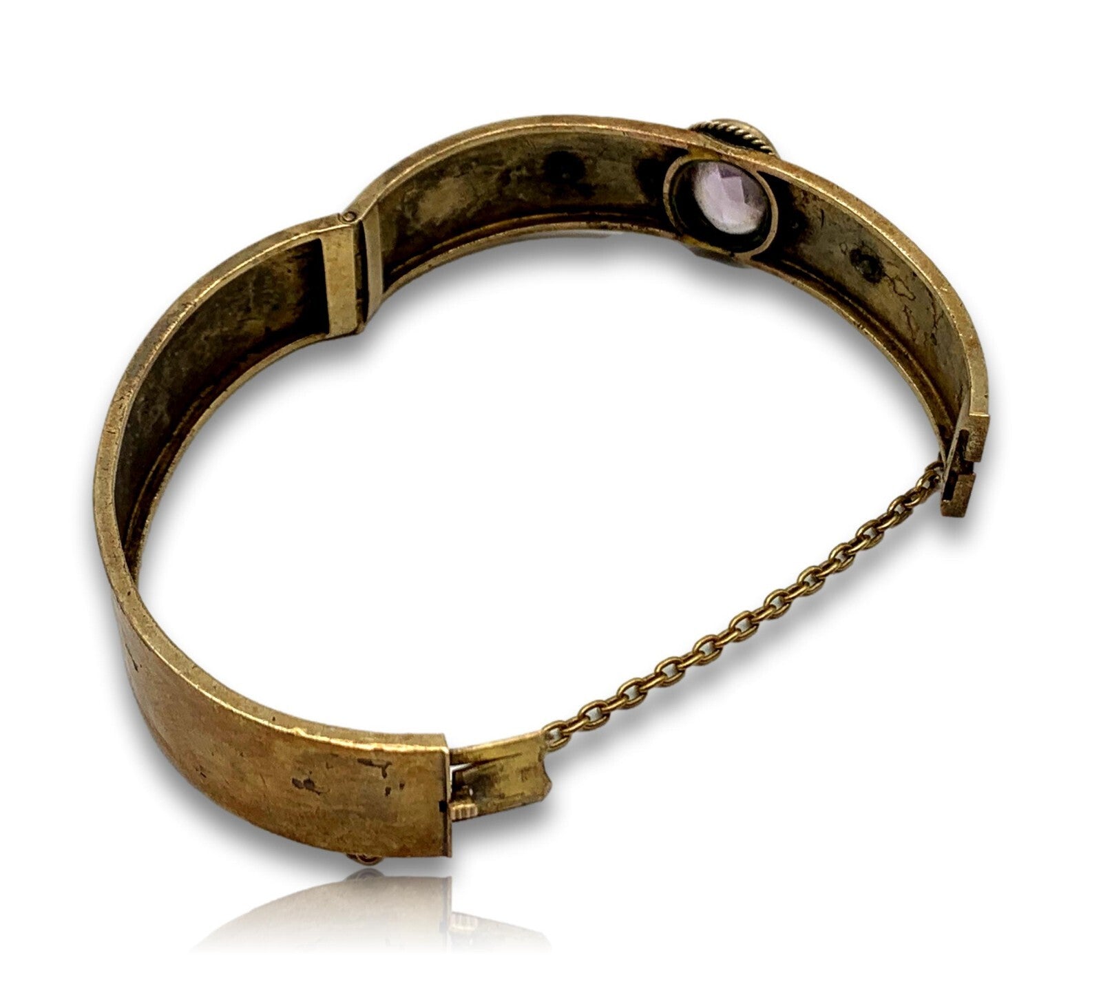 Biedermeier Armreif - 560 Gold ca. 14 Karat - Amethyst mit Saatperlen - um 18304
