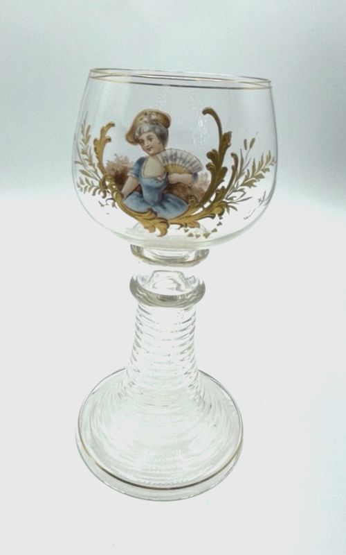Antik Weinrömer Römer Weinglas handbemalt vor 1900 Historismus 18,2 cm hoch2