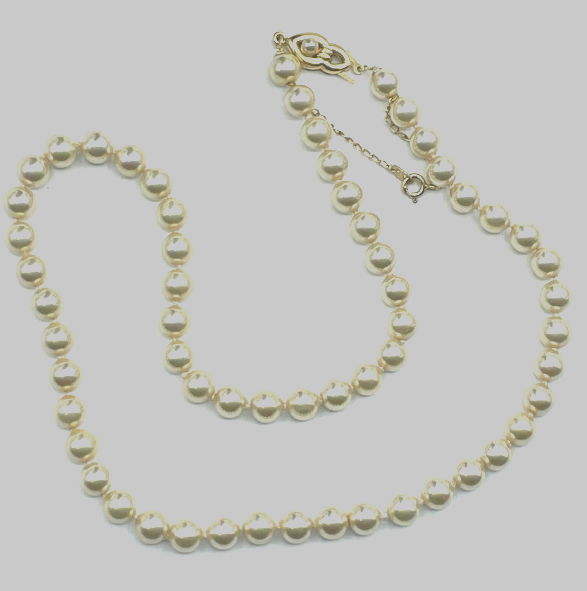 Mallorca Perlen Kette mit 925 Silber Schliesse vergoldet gepfl. L 50 cm Ø 7 mm5