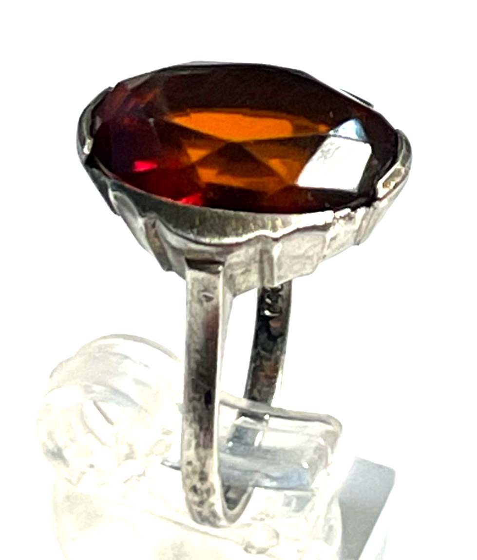 Antik 830 Silber Ring mit Bernstein geschliffen facettiert 30er J RG 53 Ø 16,8mm6