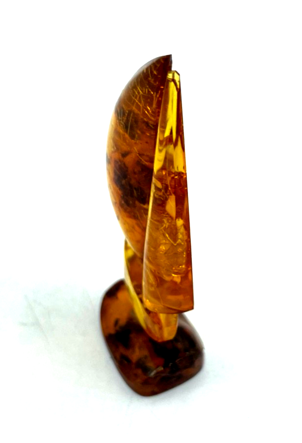 Antik figürliche Natur Bernstein Miniatur Segelschiff Handarbeit H 6,6 b 3,5 cm4