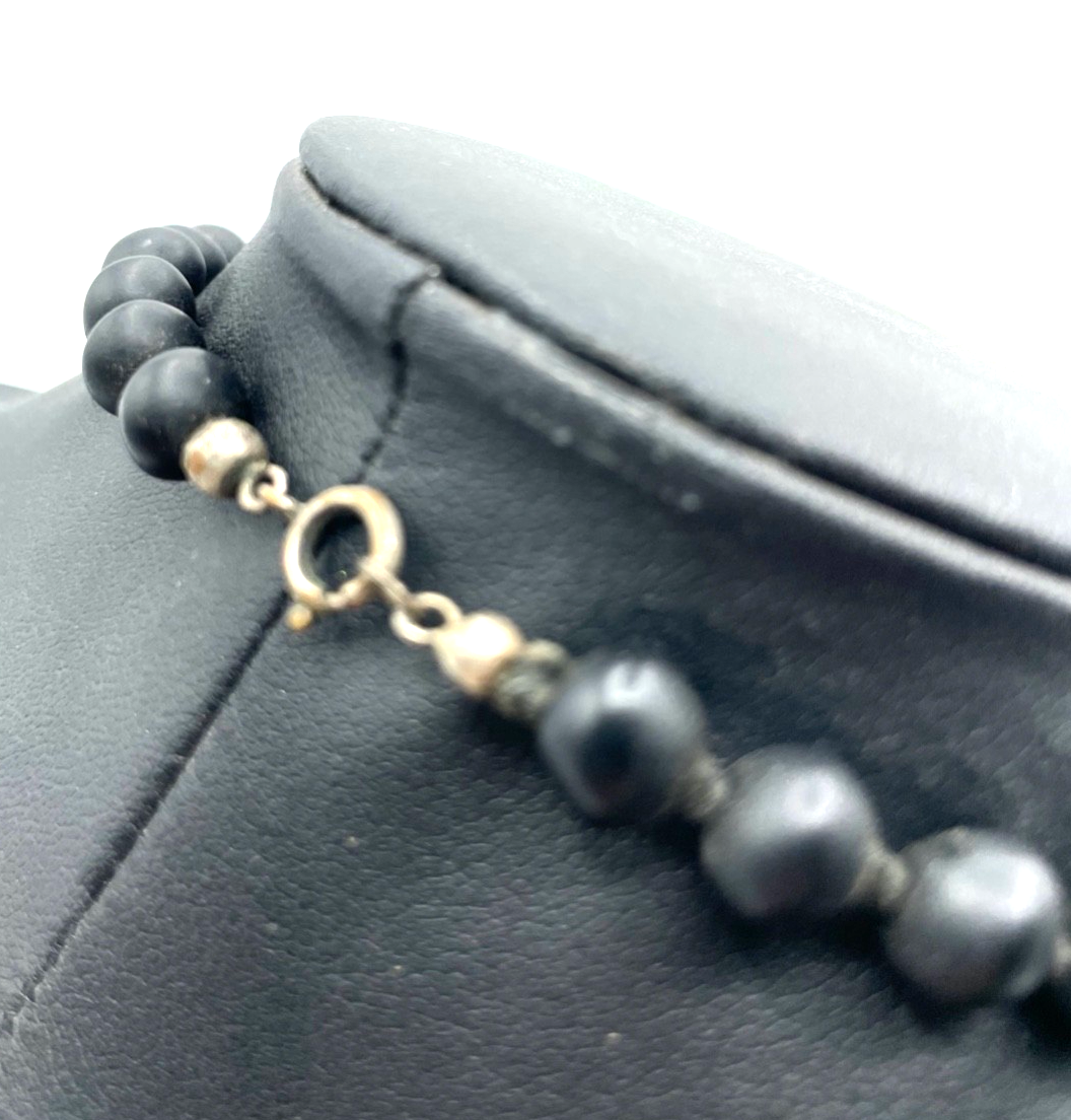 Antik Jet Jagat versteinerte Kohle Trauerschmuck Kette 46 cm Collier geknotet1