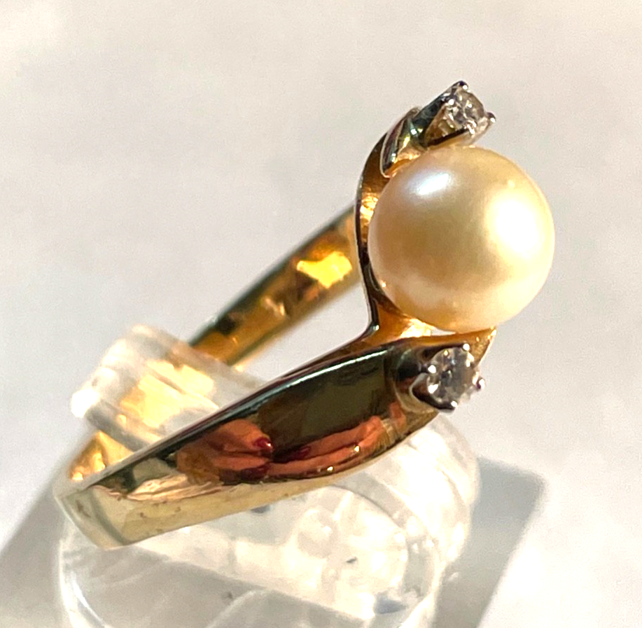 Klassiker 750 Gold 18 K Ring 17,5 mm RG 55 Akoya Perle 2 Brillanten 0,04 ct7