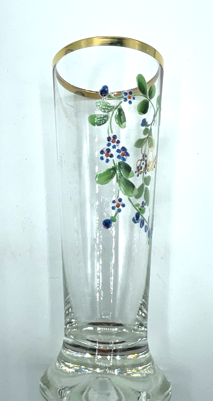 Antik Glas Jugendstil Andenkenglas Prosit Vergissmeinnicht Kaltemaille Malerei4