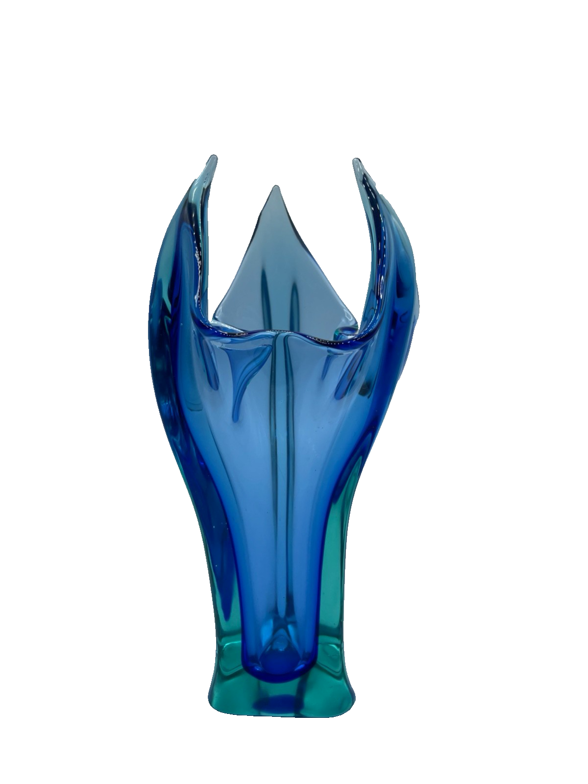 original mid century Murano Glaskunst Sommerso Flavio Poli Vase Blau + Grün0