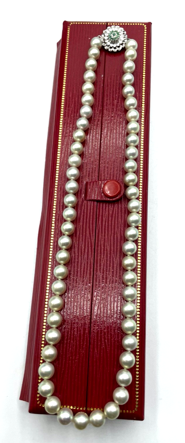 750 Gold 18 K Gold + Smaragde an 44 cm Südsee Perlen Perlenkette Perlencollier0