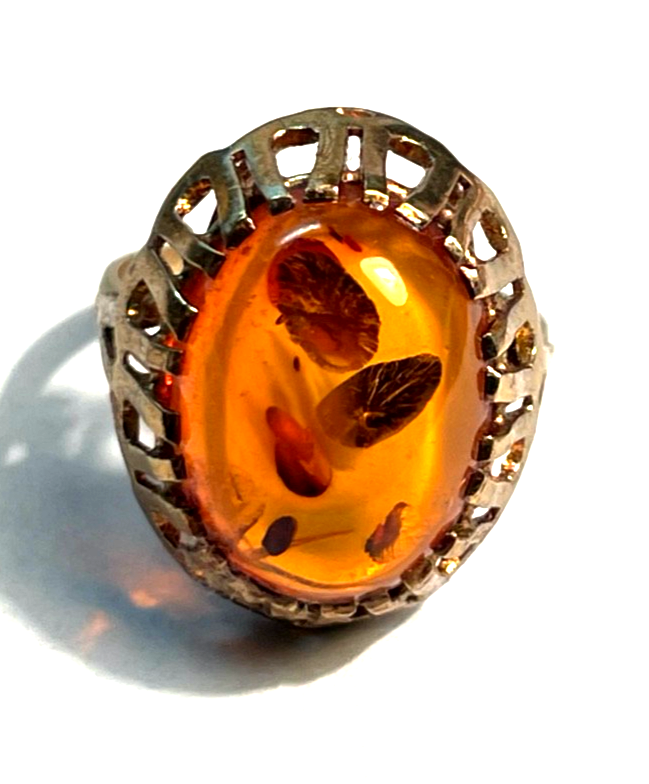 Vintage 333 Gold 8 K Ring Bernstein Cabochon Etagen Fassung Ø 17 mm RG 540