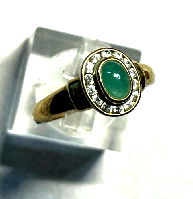 333 Gold 8 K Ring Smaragd Cabochon+ Weißtopas Ø 17,5 mm RG 55 Juwelier Qualität3