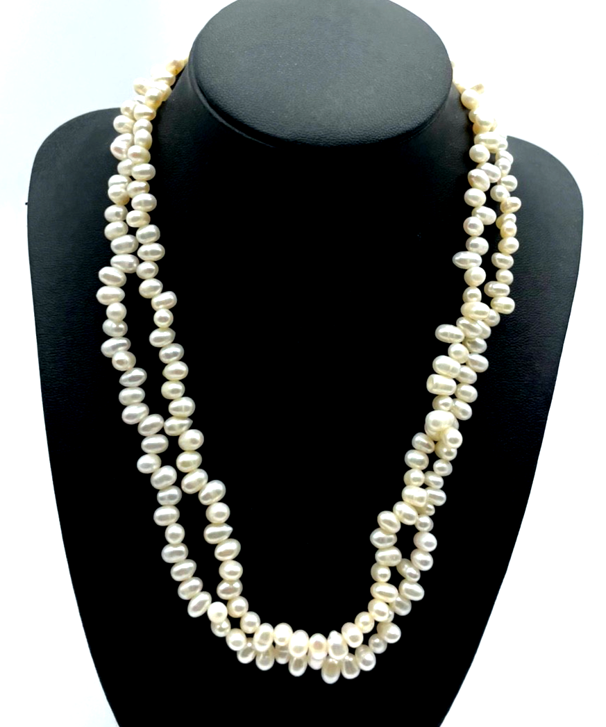 SWZ Perlen Perlenkette Endloskette rein Weiß  L 95 cm B 7  mm sehr gepflegt0