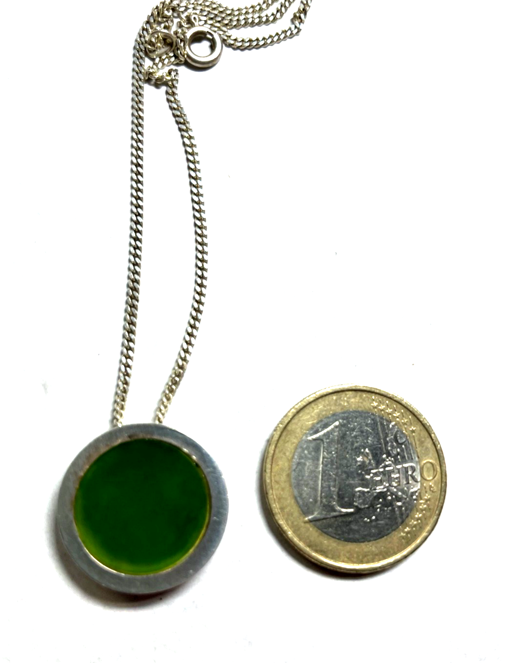 40 cm 925 Sterling Panzerkette + vintage grüne Jade Anhänger Purismus top gepfl.5