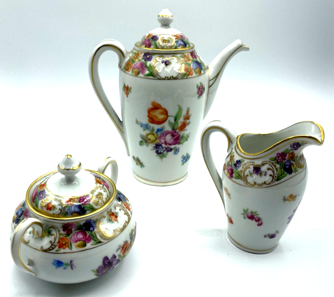 Antik Schumann Porzellan 3er Set Mokka Kanne Zuckerdose Milchkanne top Zustand0