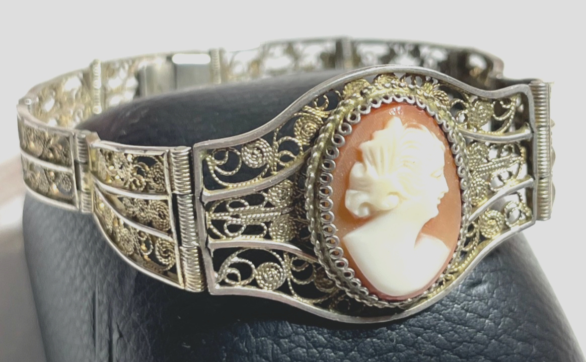 Antik 900 Silber FiligransilberArmband mit Muschel Gemme Cameo 20er J L 18 cm1