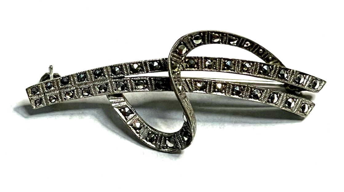 Elegante 835 Silber Brosche Markasit original antik Handarbeit Art Deco Design9
