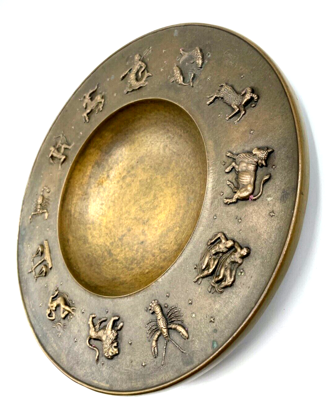 Professor Fritz Nuss Bronze Schale Relief Sternzeichen Fries Ø 26,5 cm 1946 gepf2