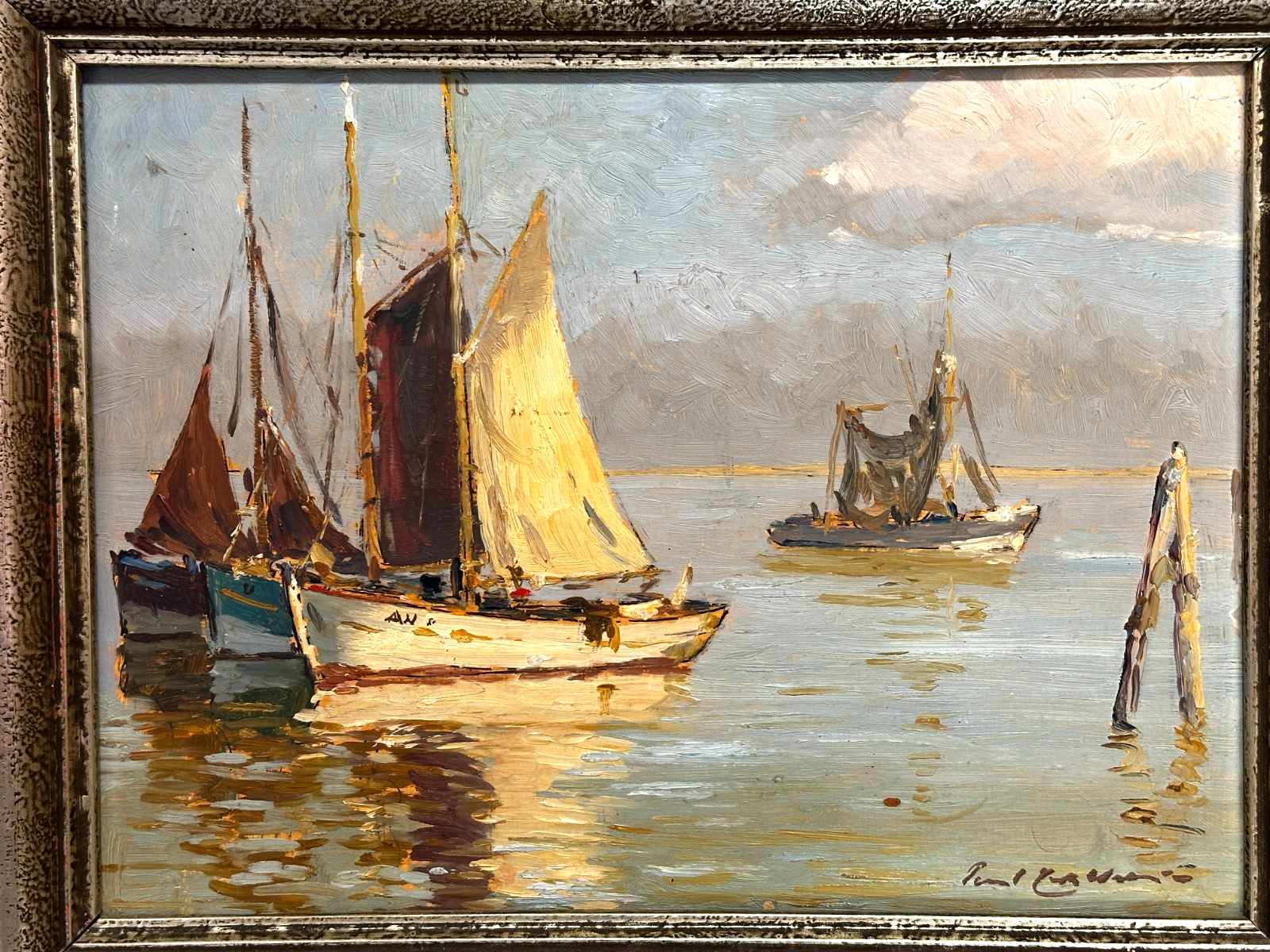 Paul Ernst Wilke 1894–1972 - Ölbild "Auf der Unterweser" -  Segelboote - gerahmt1