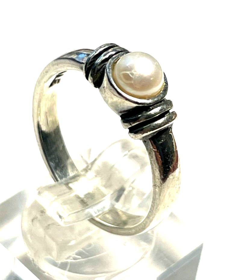 Gepflegter Pandora 925 Sterling Silber Ring mit weißer Zuchtperle 17,5 mm RG 552