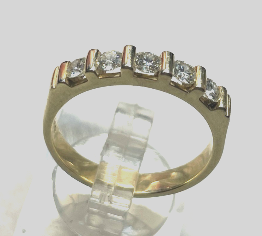 Solider massiver 585 Gold 14 K Ring 5 Brillanten 0,5ct. Ø 17,8 mm RG 56 Juwelier5