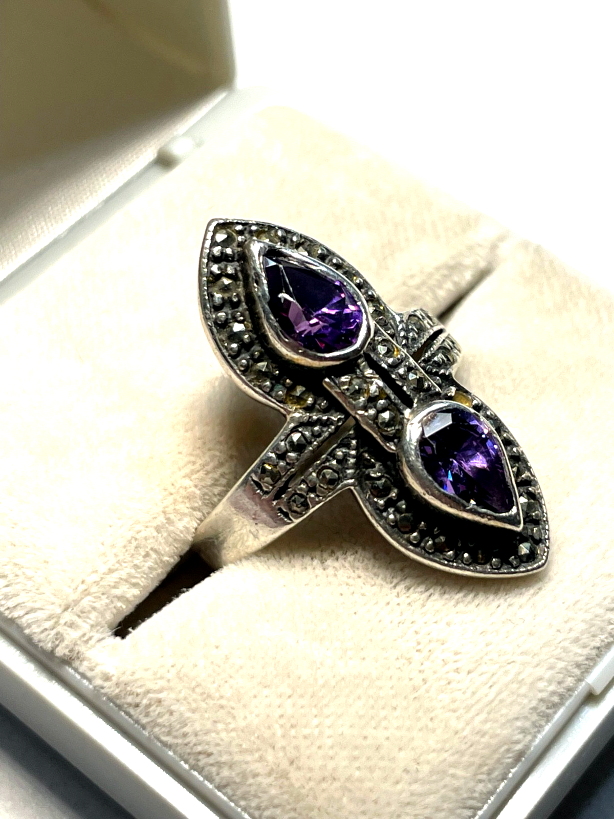 925 Silber Ring mit Amethyst + Markasit antikstil  RG 53 Ø 17mm5