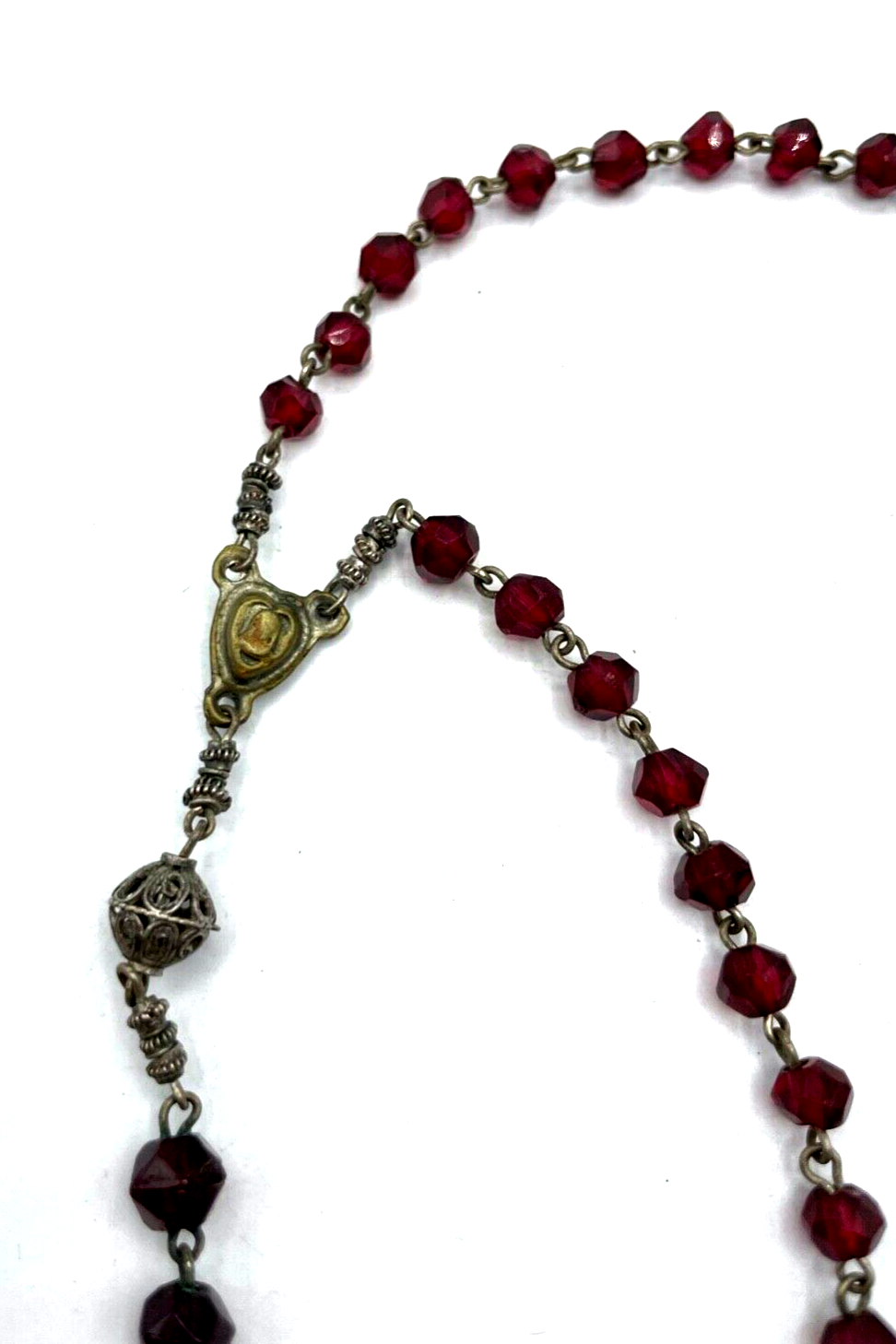 Antik Biedermeier Rosenkranz Filigran Silber farbig + Emaille + rote Glas Perlen4