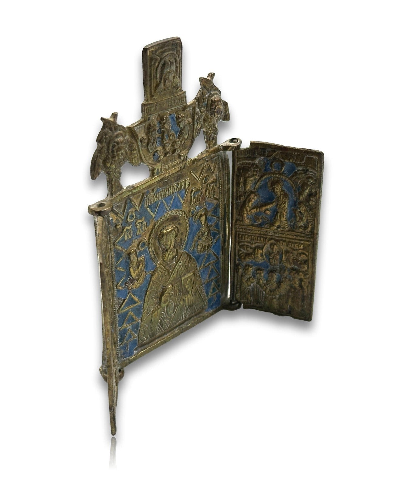 Antike russische Ikone - Bronze - um 1800-1840 -  Hl.Nikolaus - Tetraptychon11