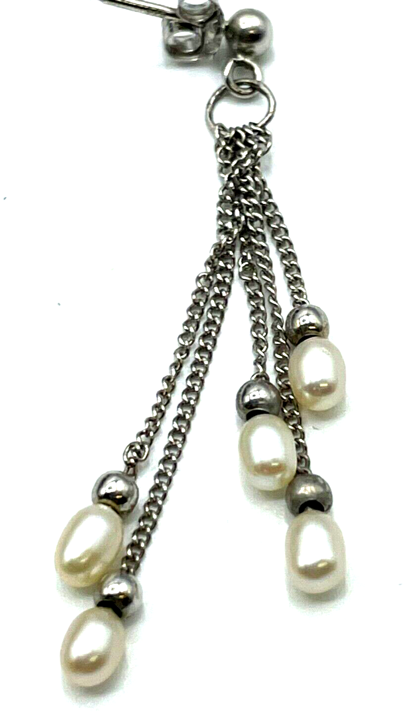 925 Silber Ohrringe Orhänger mit je 5 SWZ Perlen rein weiß sehr chic L 45 mm3