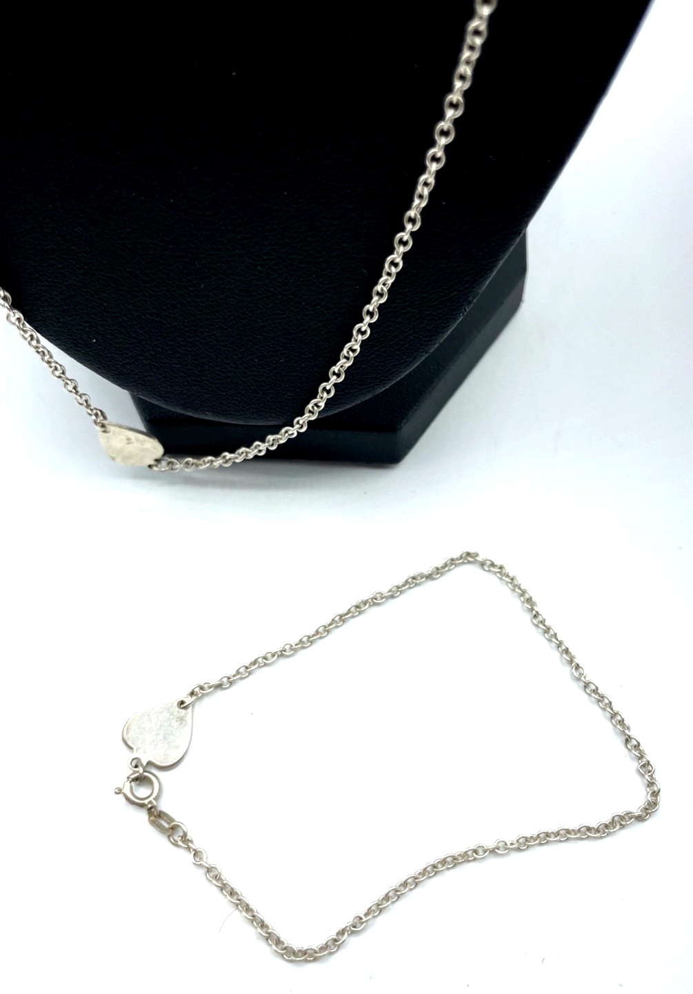 Vintage Set 61 cm Halskette + 21 cm Armband 835 Silber mit  Zwischendekor Herz1