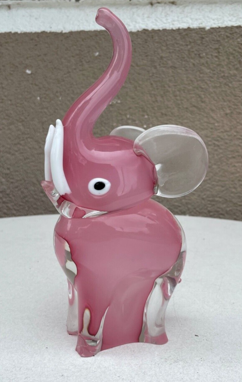 Midcentury Murano Glas Elefant Glasfigur H 24,5 cm groß pretty in pink 70erJ0