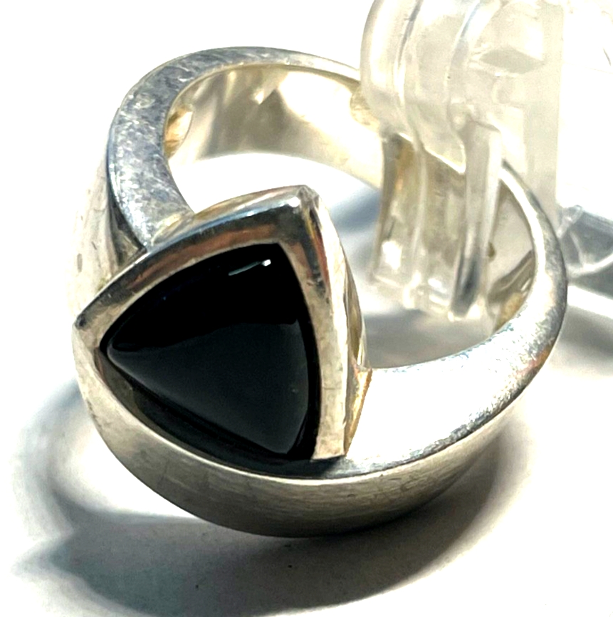 Solider 925 Silber Ring Onyx Handarbeit Silberschmiede RG 51 Ø 16,2 mm gebürstet5
