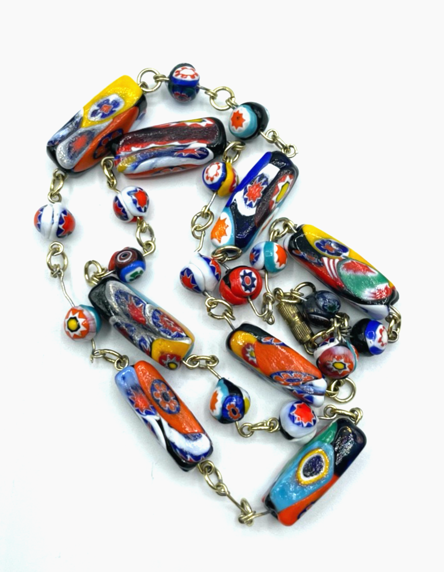Vintage bunte Murano Glas Glasperlen Kette Mille Fiori 70er Jahre  L 59,5 cm4