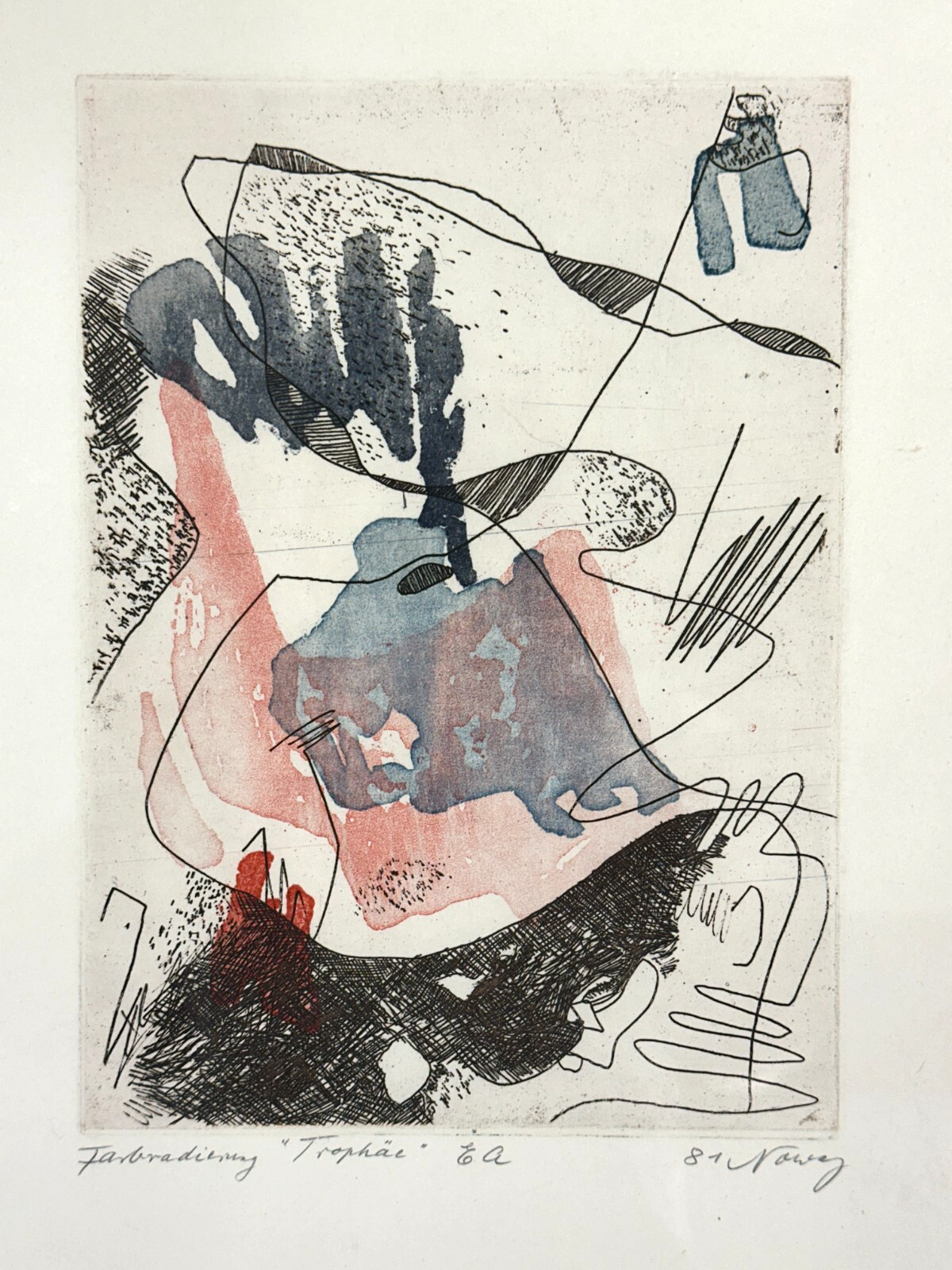Hein Nowag 1907-1984 - farbige Radierung 1981 - 'Trophäe' - gerahmt & signiert1