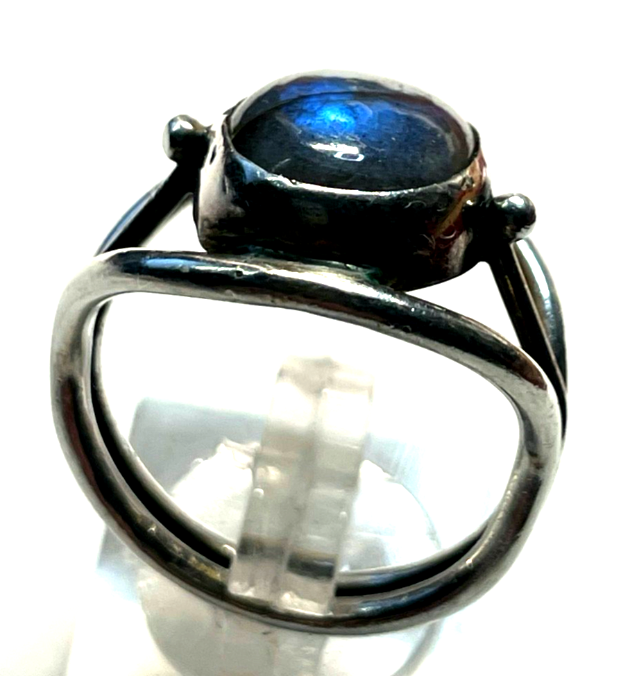 Solider 925 Silber Ring Labradorit Cabochon massiv Ø 20mm RG 63 Handarbeit3