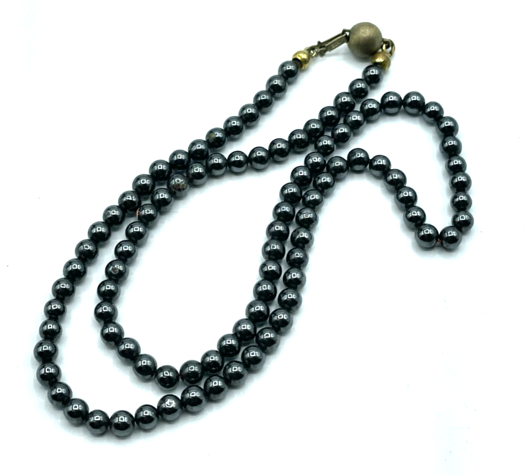 Vintage elegante Blutstein Hämatit Kugelkette 925 Silber verg. Kugelschliesse0