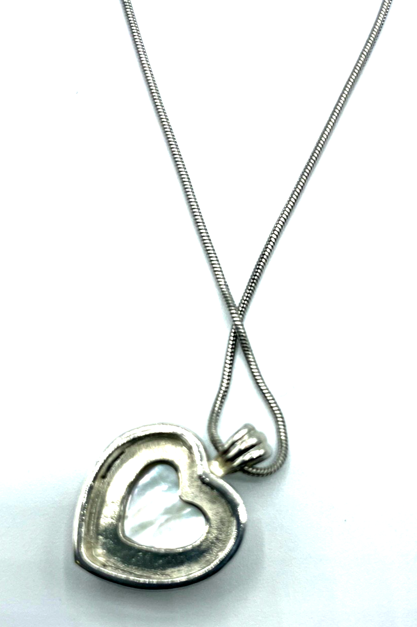 925 Silber Schlangenkette + Herz Anhänger Perlmutt Einlage wunderschön gepflegt7