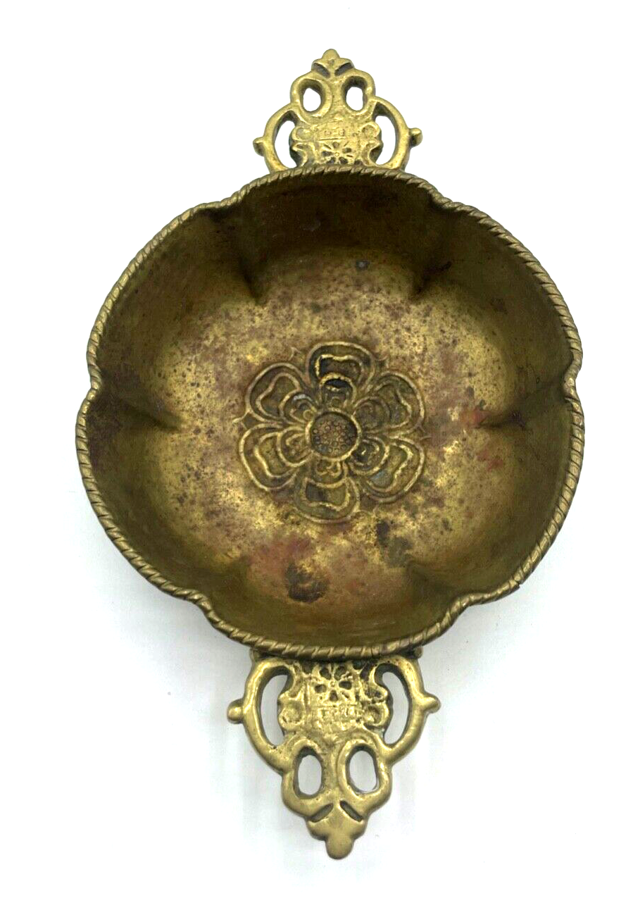 Antik handgefertigter Messing Porringer um 1820 Tudor Rose Dekor Napf Schale0
