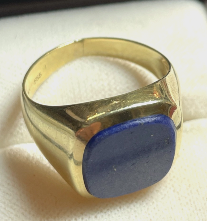 585 Gold 14 K Herrenring Ring Siegelring Lapislazuli Tafel Ø 20 mm RG 63 klassik3