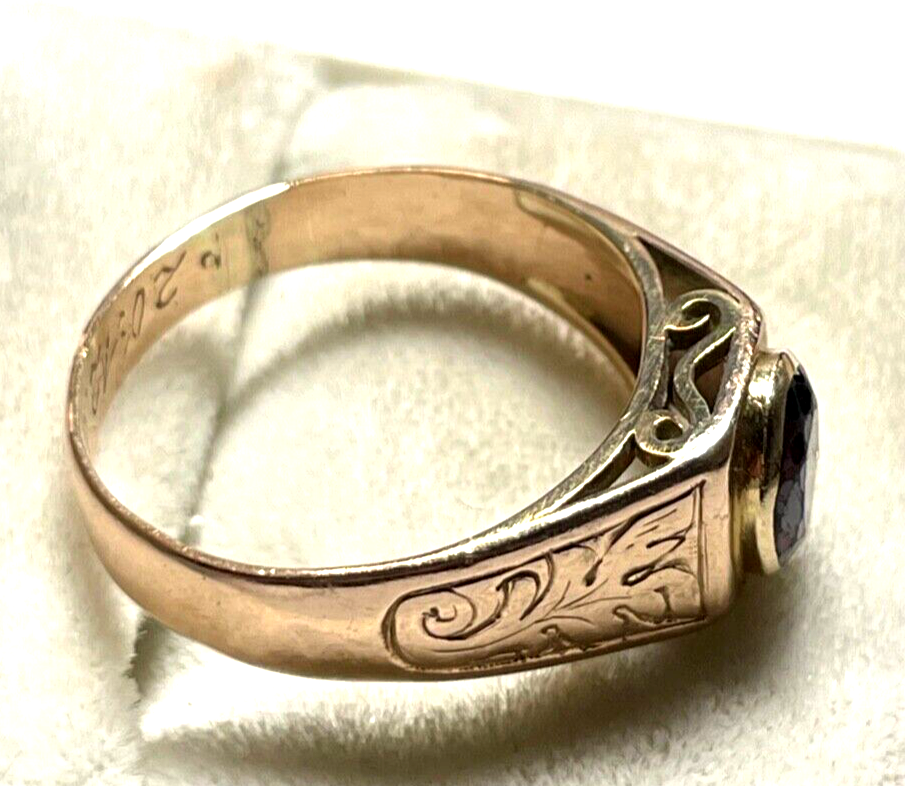 Solider 585 Gold 14 K antik Ring Rotgold Granat unisex RG 58 Ø 18,4 mm 4,5 Gramm10
