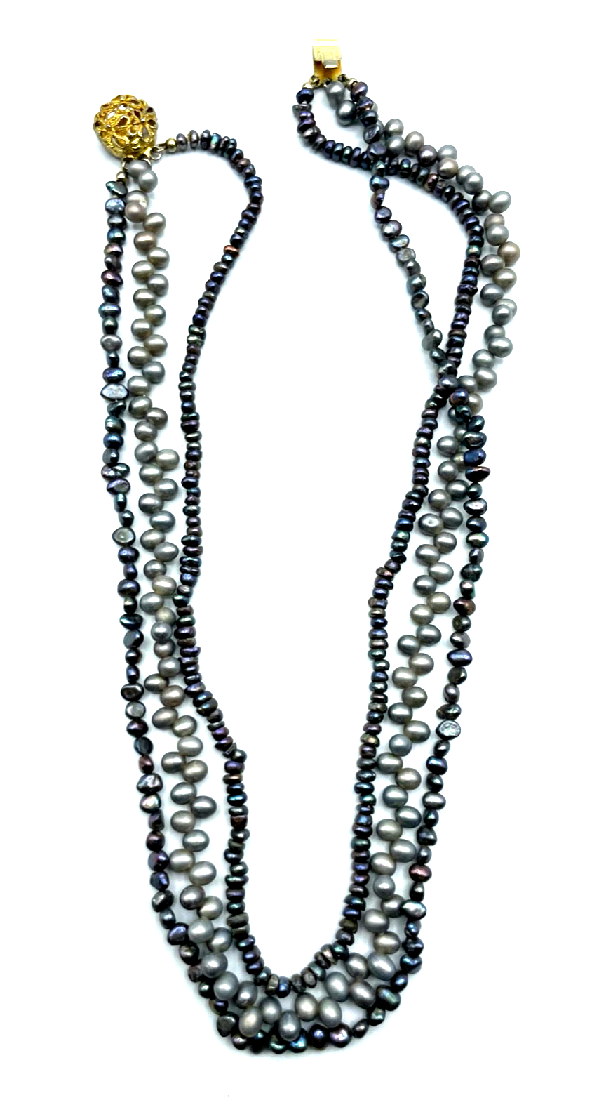 Vintage echte Perlenkette 3 reihig Collier Keshi SWZ Perlen sehr gepfl. Grautöne3