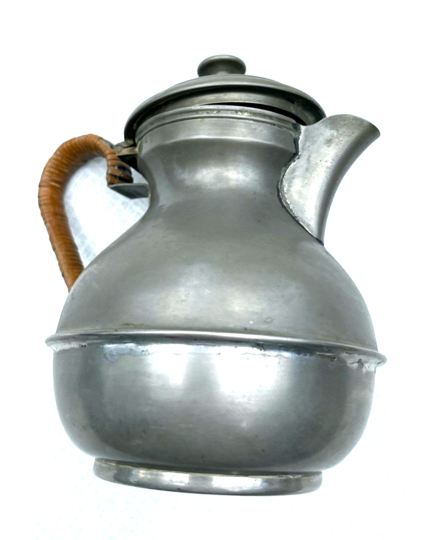 Kleine dekorative antik Zinn Kanne um 1900 Geflecht am Griff 1/2 Ltr. mit Punze7