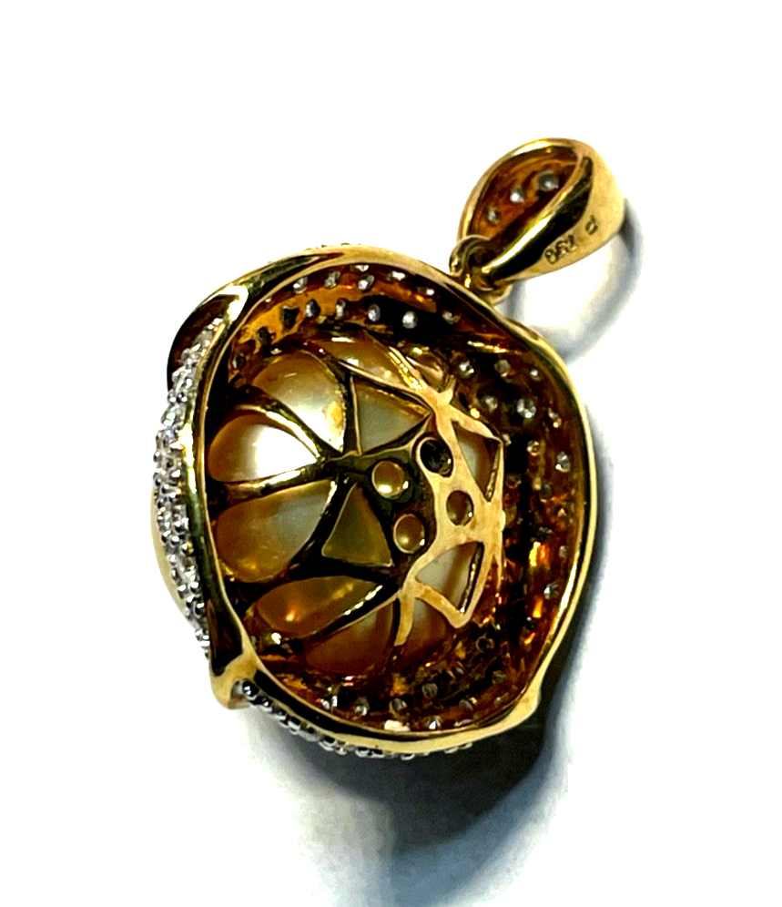 Elegant stattlicher 750 Gold 18 K Tahiti Perle Anhänger Ø 14 mm + Pavé Diamanten6