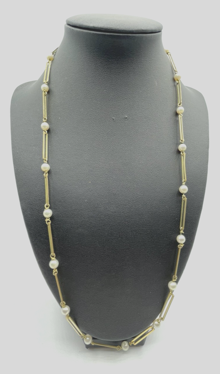 K&L Amerikaner Gold Double Kette mit 18 echten Akoya Perlen Klassiker L 61,5 cm0