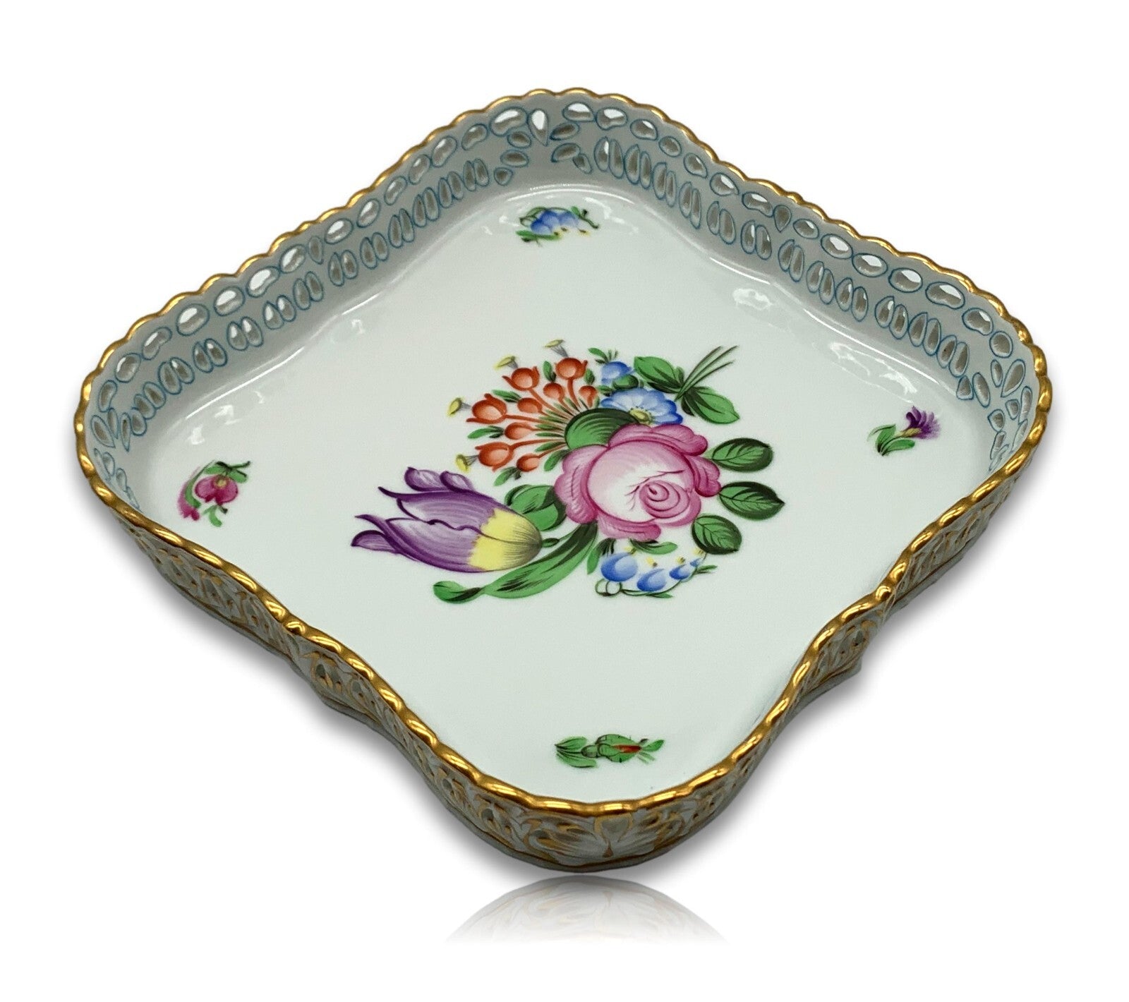 Herend Porzellan - Durchbruch Schale - 7510 BT Bouquet DE Tulipe  - Goldstaffage1