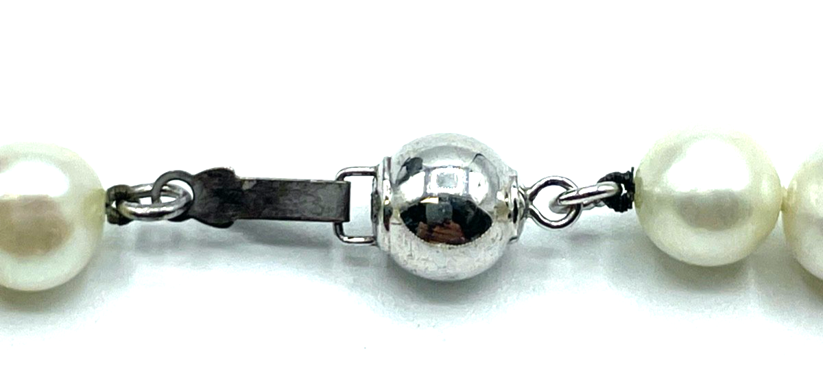 SWZ Perlenkette rein Weiß 925 Silber Kugel Schliesse L 48 cm Ø 7 mm gepflegt4