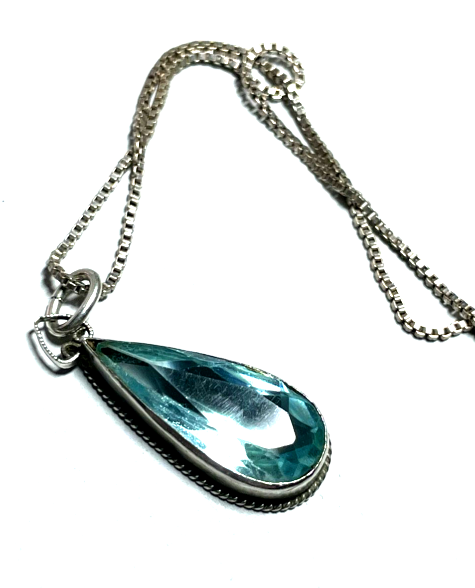 Antik Silber aquamarin farbiger Spinell Tropfen elegant + 42 cm Venezianerkette7